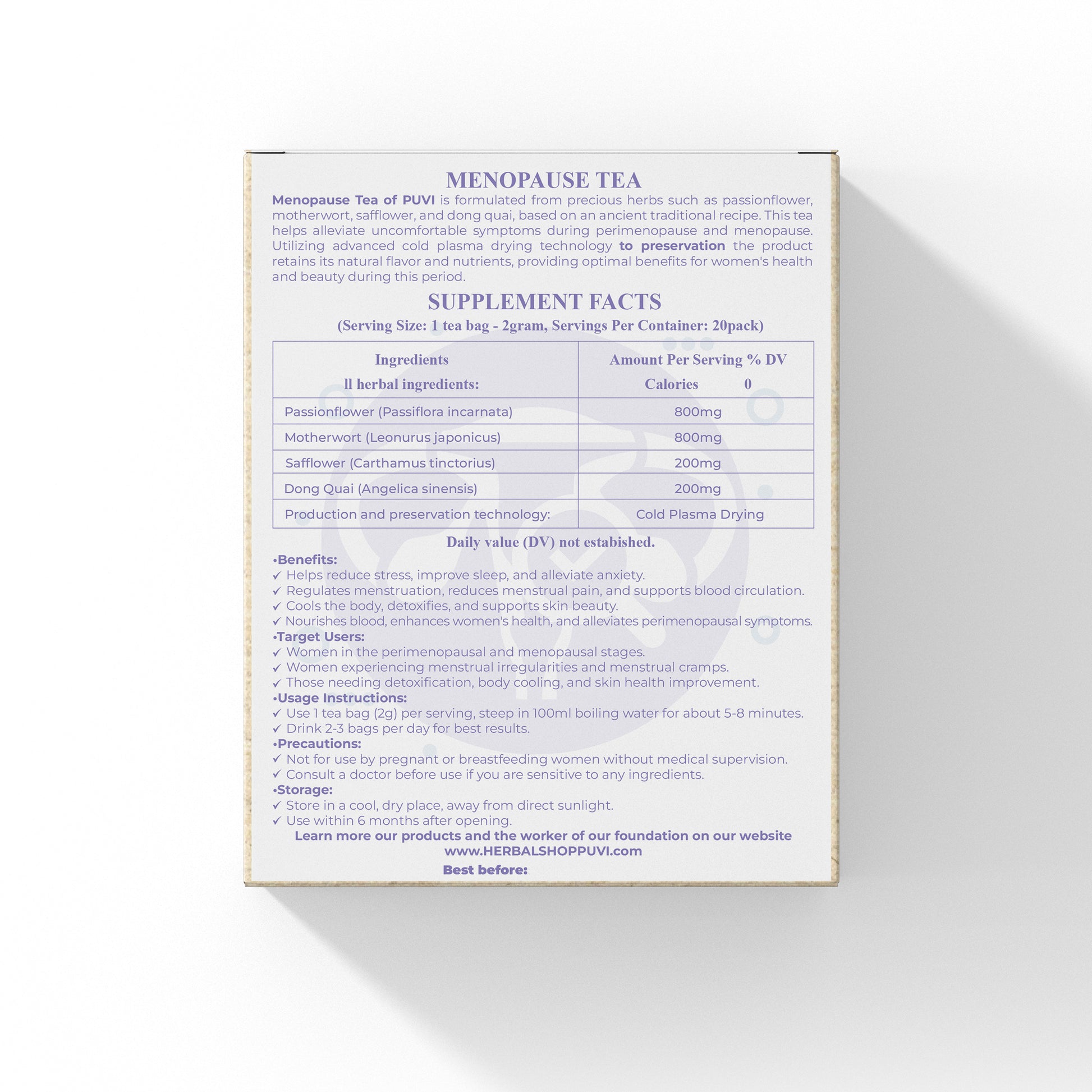 Menopause Tea Passion Flower Tea Puvi Care
